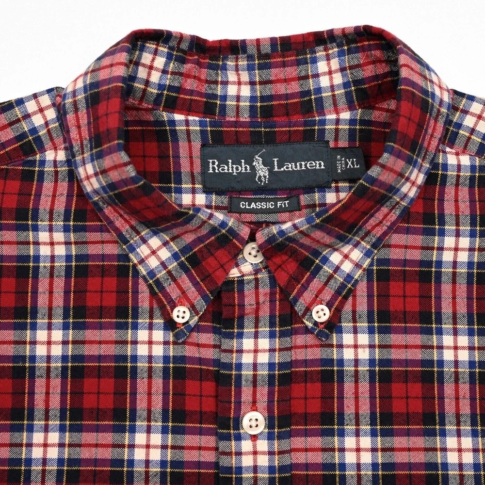 Vintage Polo Ralph Lauren Shirt Mens Plaid Button Down Oxford Cloth XL‎ Preppy